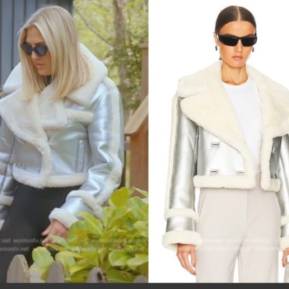 EAVES Elijah Faux Fur Cropped Jacket in Silver & Ivory size S - Picture 3 of 11